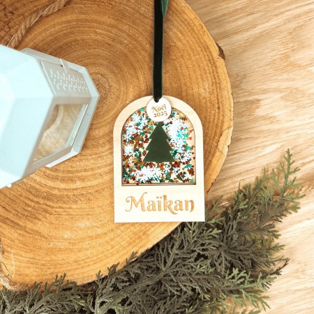 Suspension en bois personnalisée – Arche avec prénom et paillettes