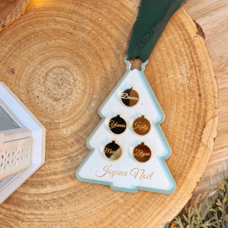 Suspension Sapin de Noël personnalisée – Bois & Acrylique doré