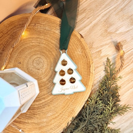 Suspension Sapin de Noël personnalisée – Bois & Acrylique doré