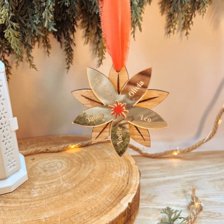 Fleur de Noël personnalisée – Bois & Acrylique doré