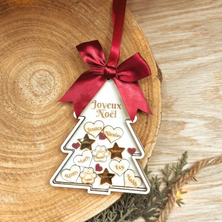 Suspension Sapin “Famille & Vœux de Noël” – Peuplier & Acrylique