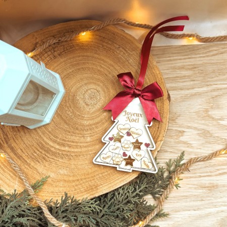 Suspension Sapin “Famille & Vœux de Noël” – Peuplier & Acrylique