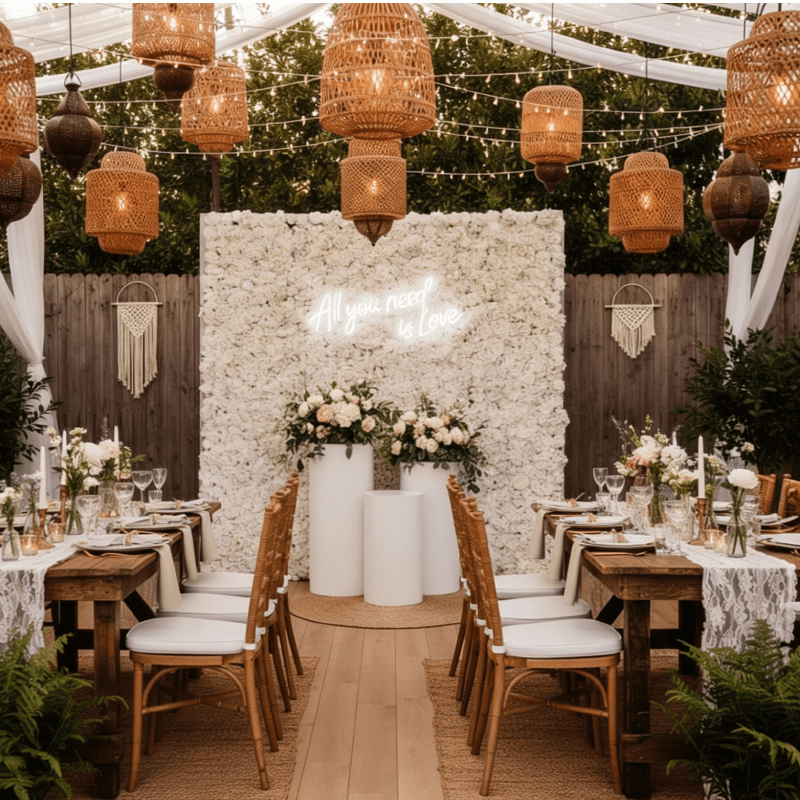 Mur de fleurs blanches artificielles en location | Décor événementiel