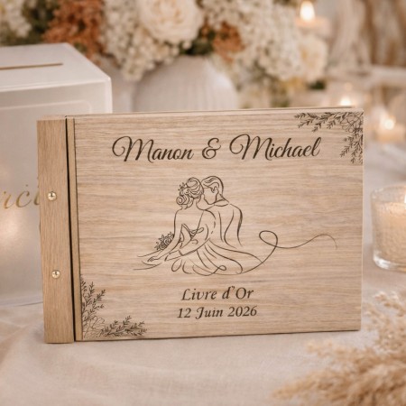 Livre d'or mariage personnalisé en bois | Peuplier ou chêne