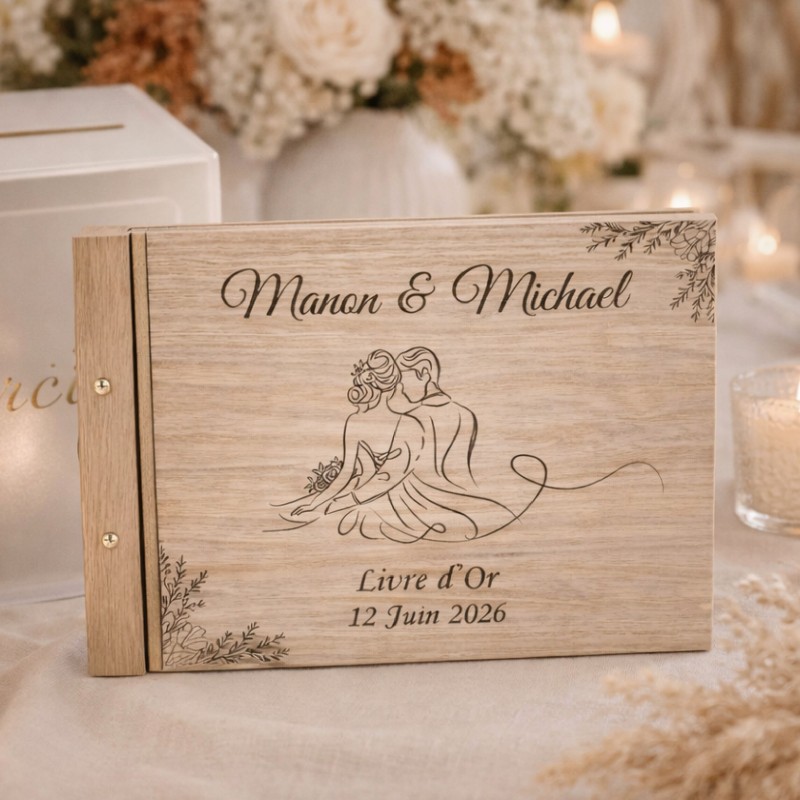 Livre d'or mariage personnalisé en bois | Peuplier ou chêne